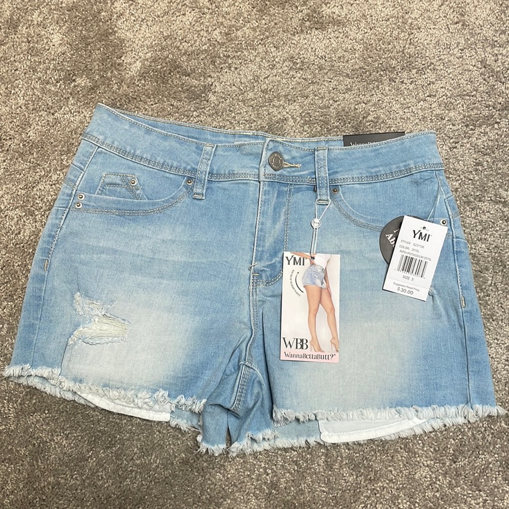 High Rise Light Jean Shorts
